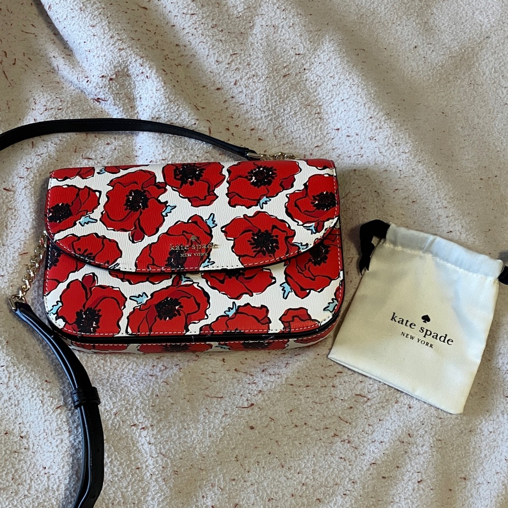 Kate Spade White and Red Poppy Crossbody Bag with free gift